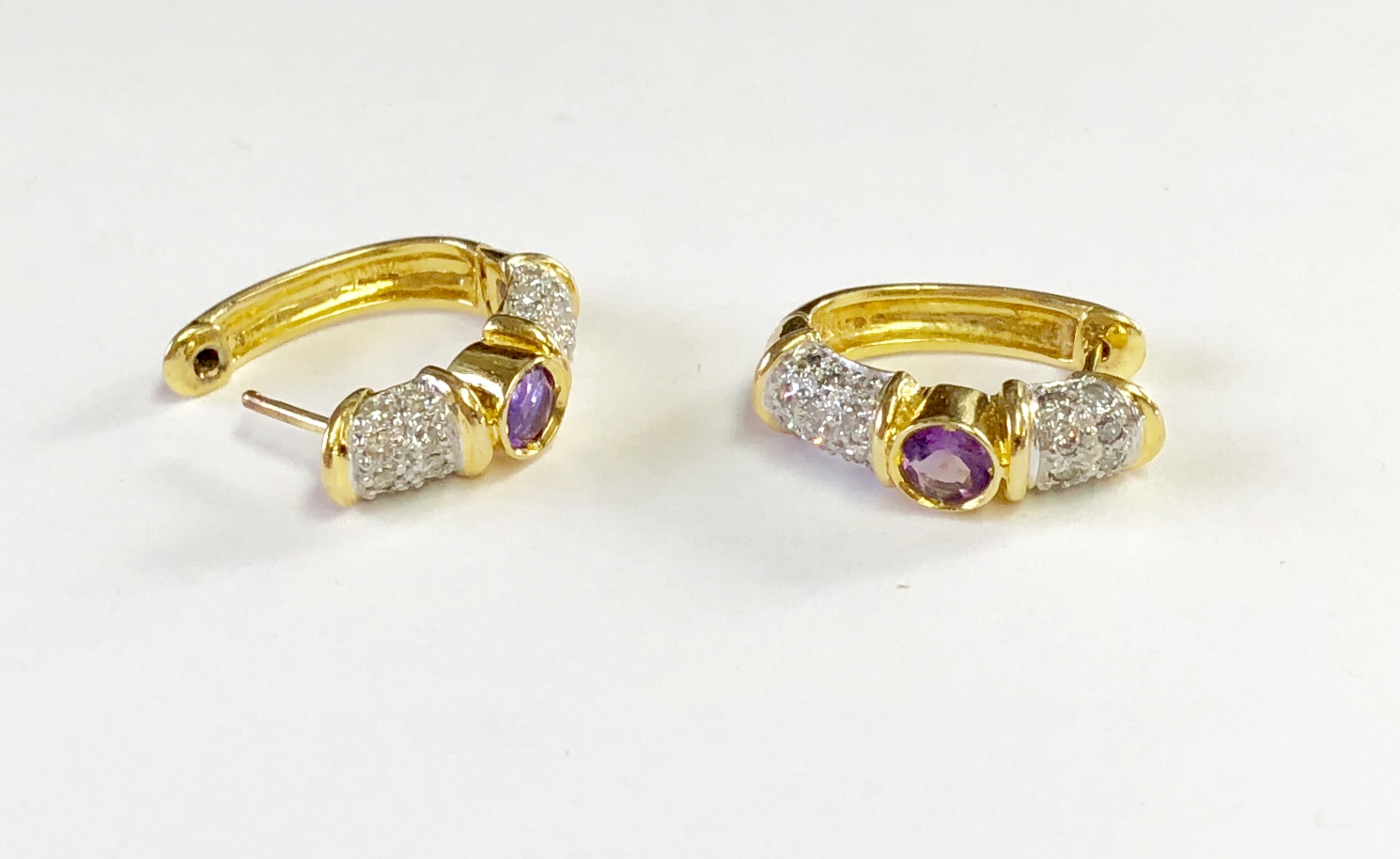 18K Yellow and White Gold Amethyst Diamond Earrings