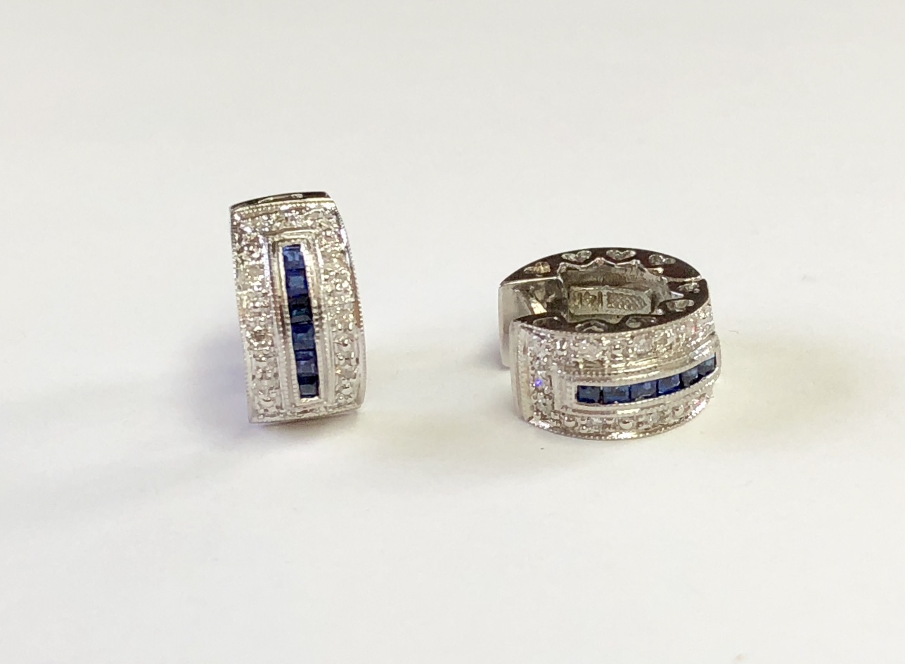 14k White Gold Sapphire Diamond Earrings