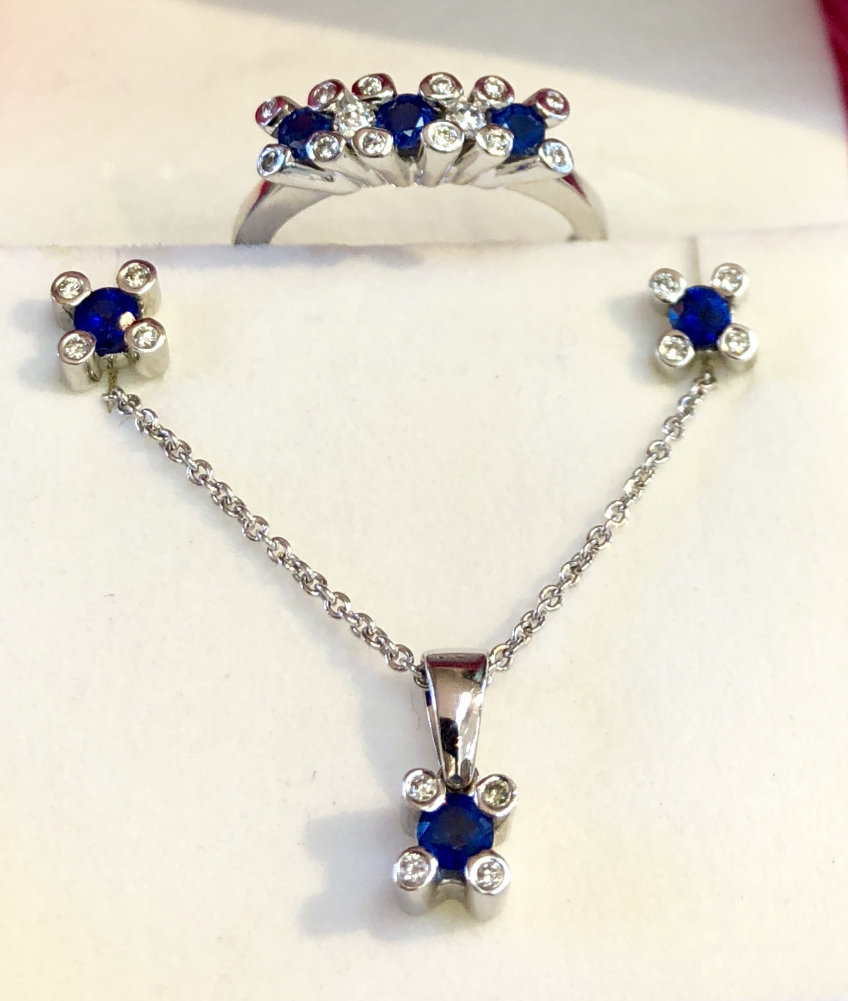 14K White Gold Sapphire and Diamond Set