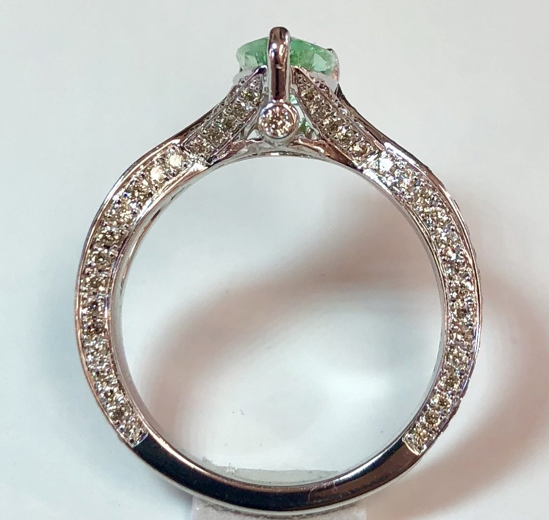 14k White Gold Mint Green Tourmaline Diamond Ring