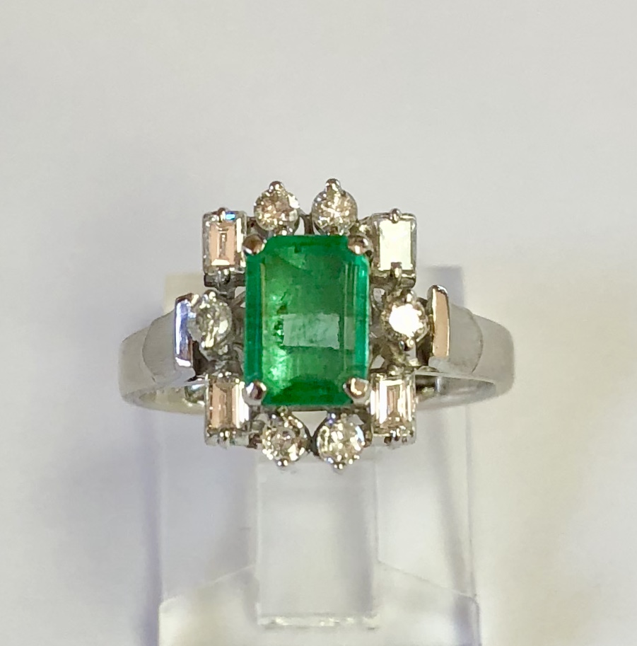 Platinum Emerald and Diamond Ring