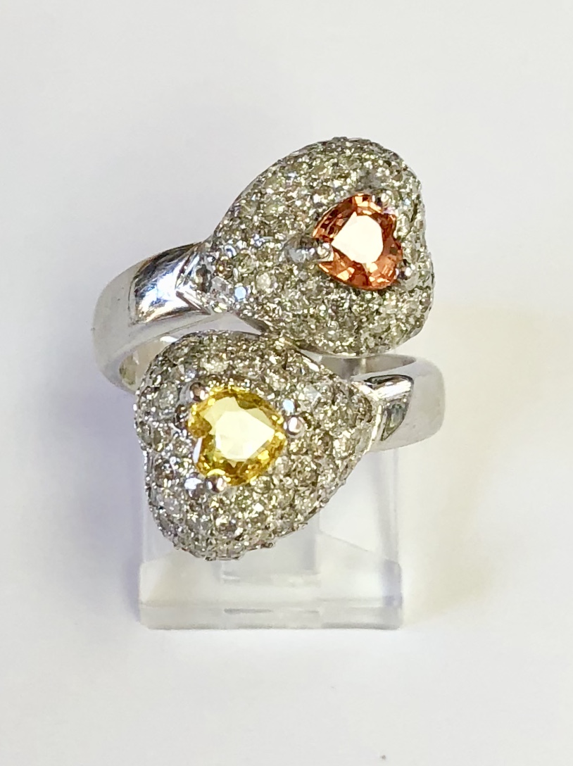 14K White Gold Yellow/Orange Sapphire Diamond Ring