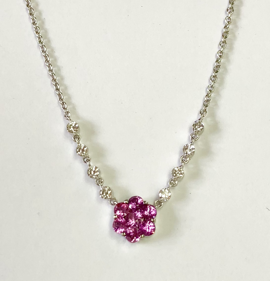 14K White Gold Pink Sapphire Diamond Necklace