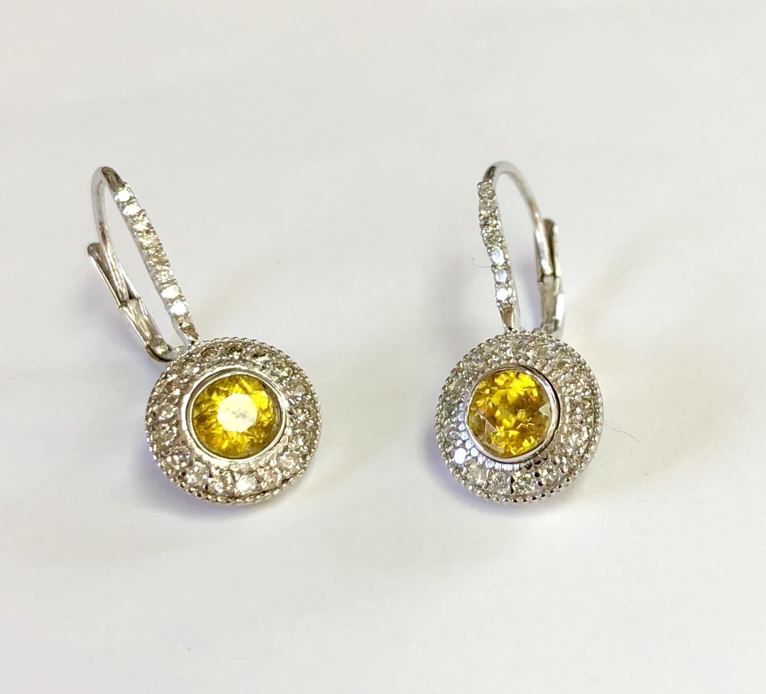 14k White Gold Sphene and Diamond Earrings