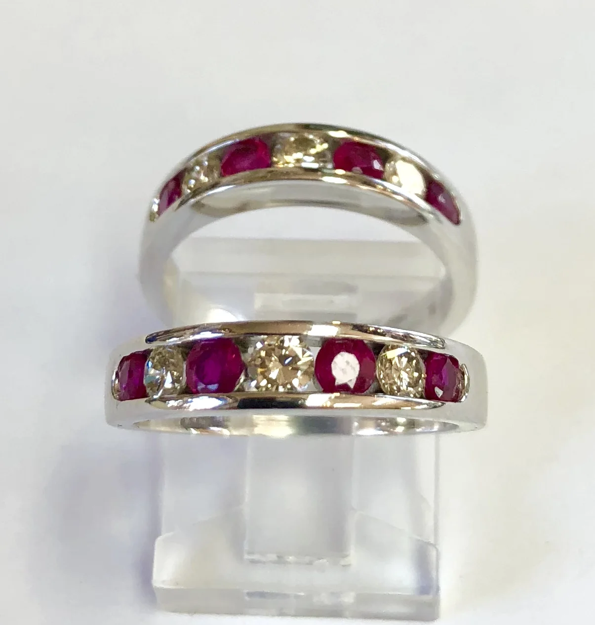 14K "Effy" White Gold Ruby Diamond Rings (Pair)