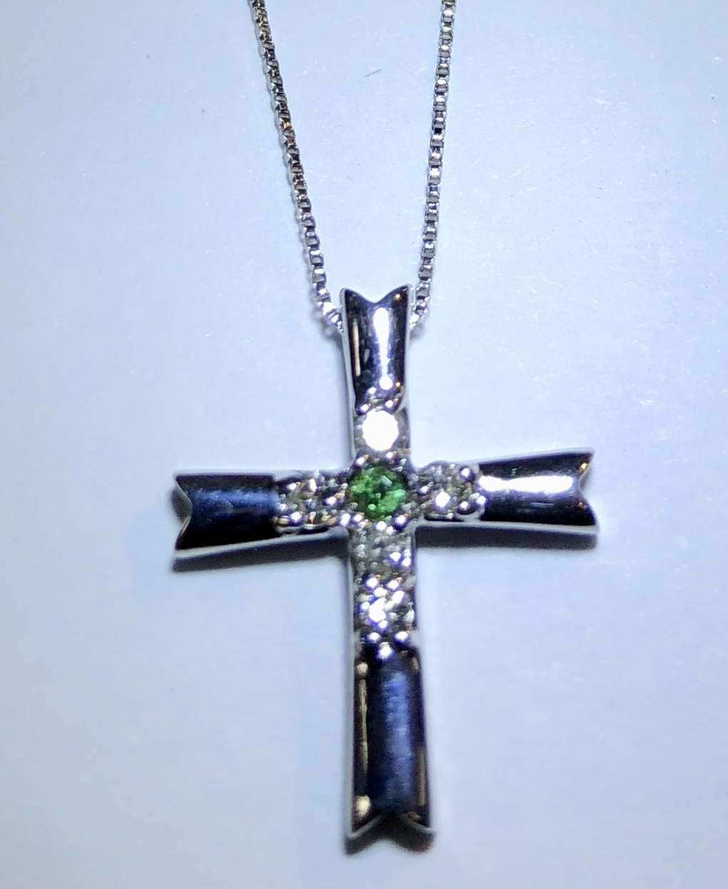 14K White Gold Alexandrite Diamond Cross