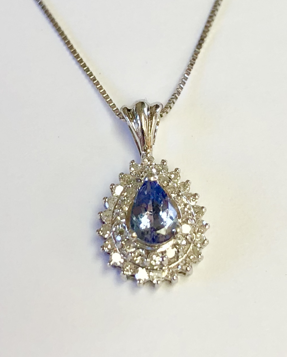 14k White Gold Tanzanite Diamond Necklace