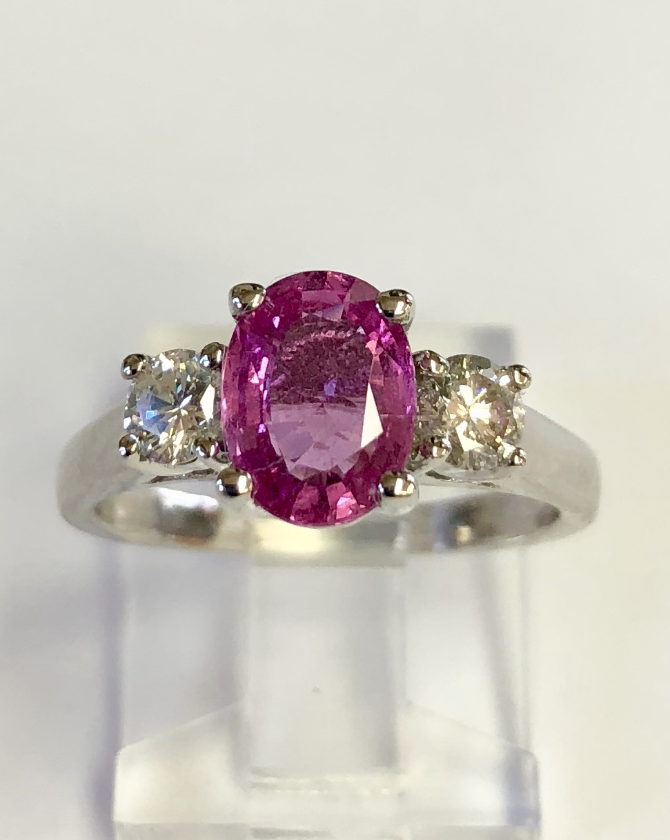 14K White Gold Pink Sapphire Diamond Ring