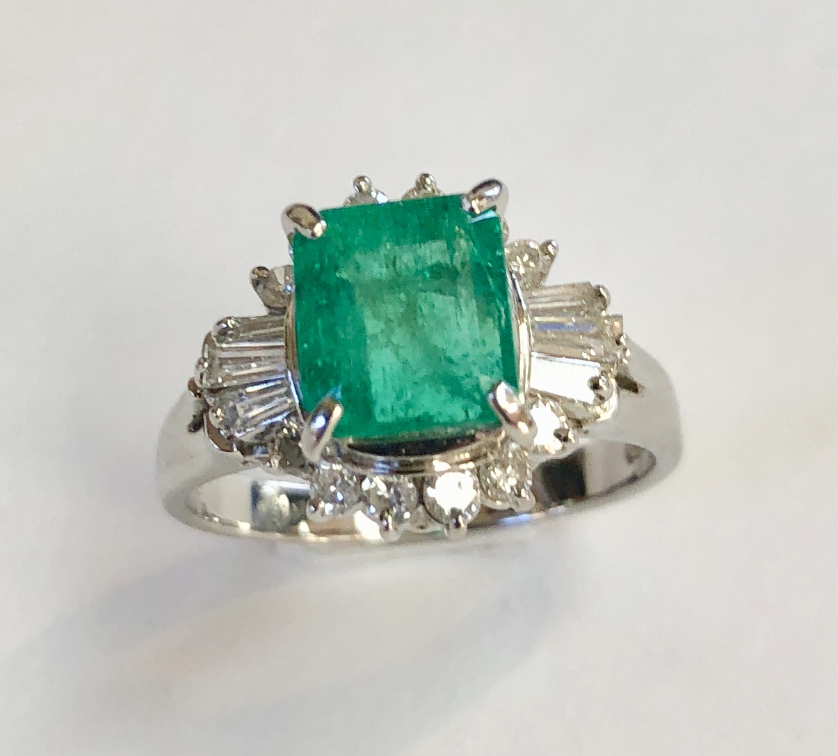 Platinum Diamond Emerald Ring