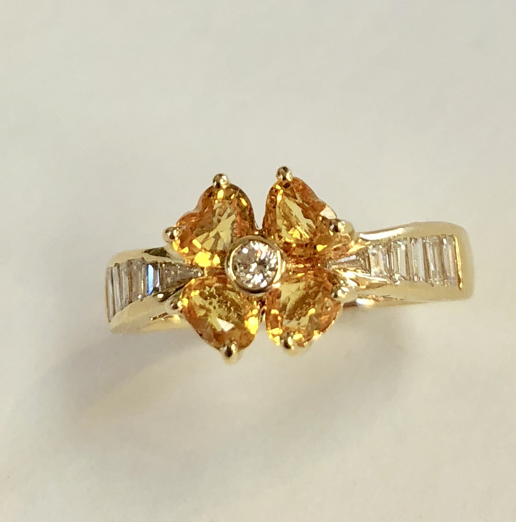 18K Yellow Gold, Yellow Sapphire & Diamond Ring