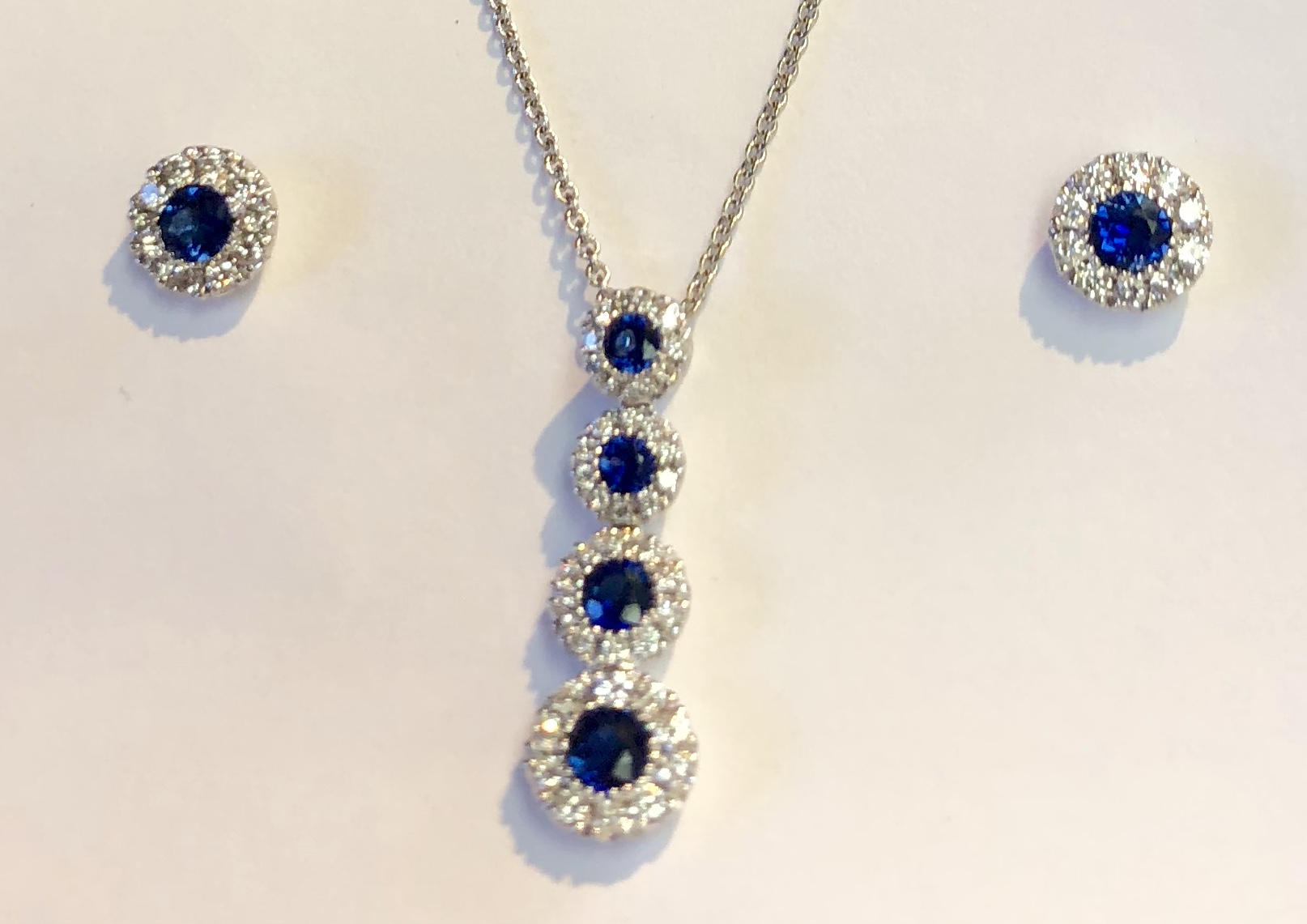 Copy of 18K White Gold Blue Sapphire Diamond Earrings & Necklace