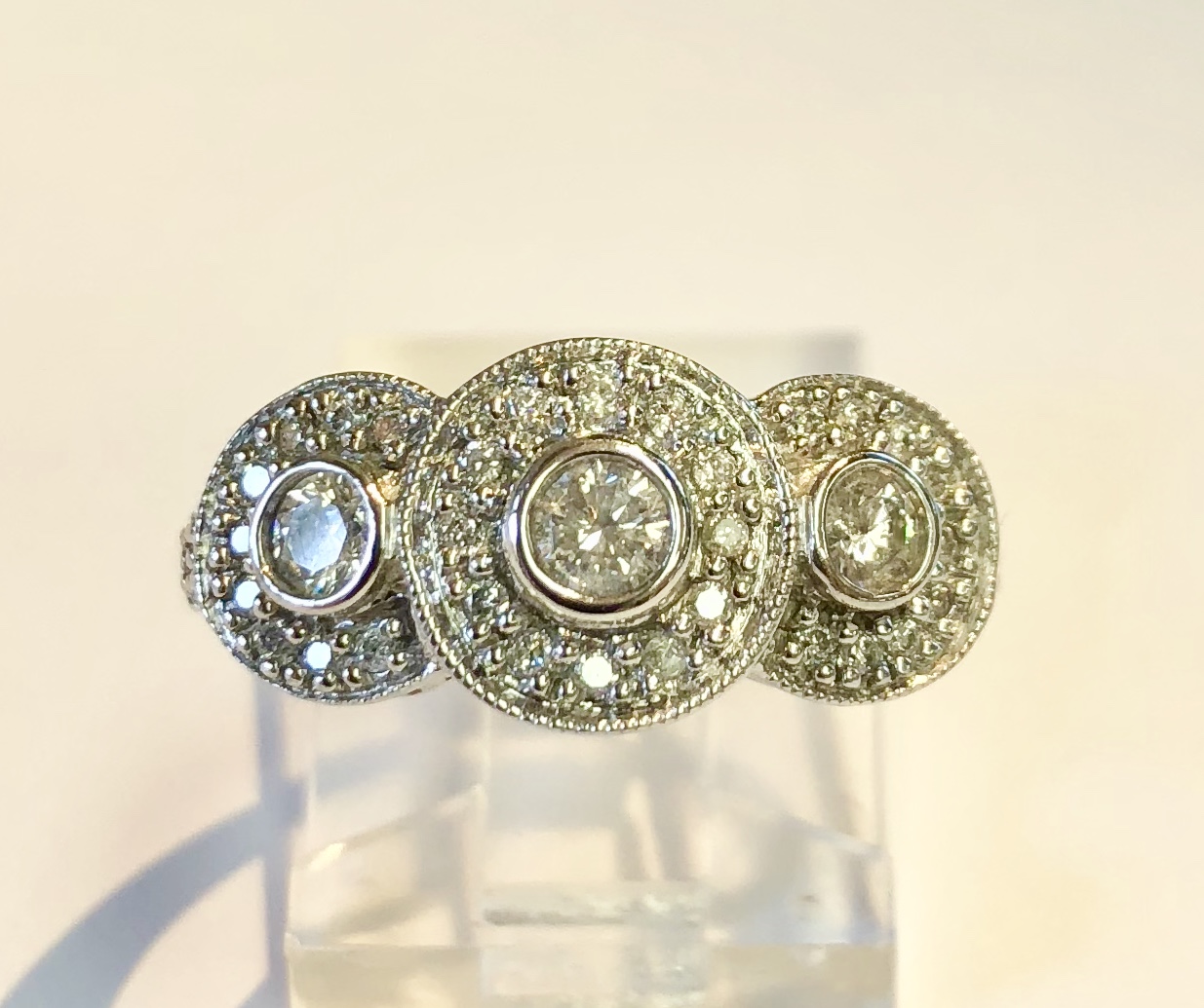14K White Gold Three Circle Diamond Ring