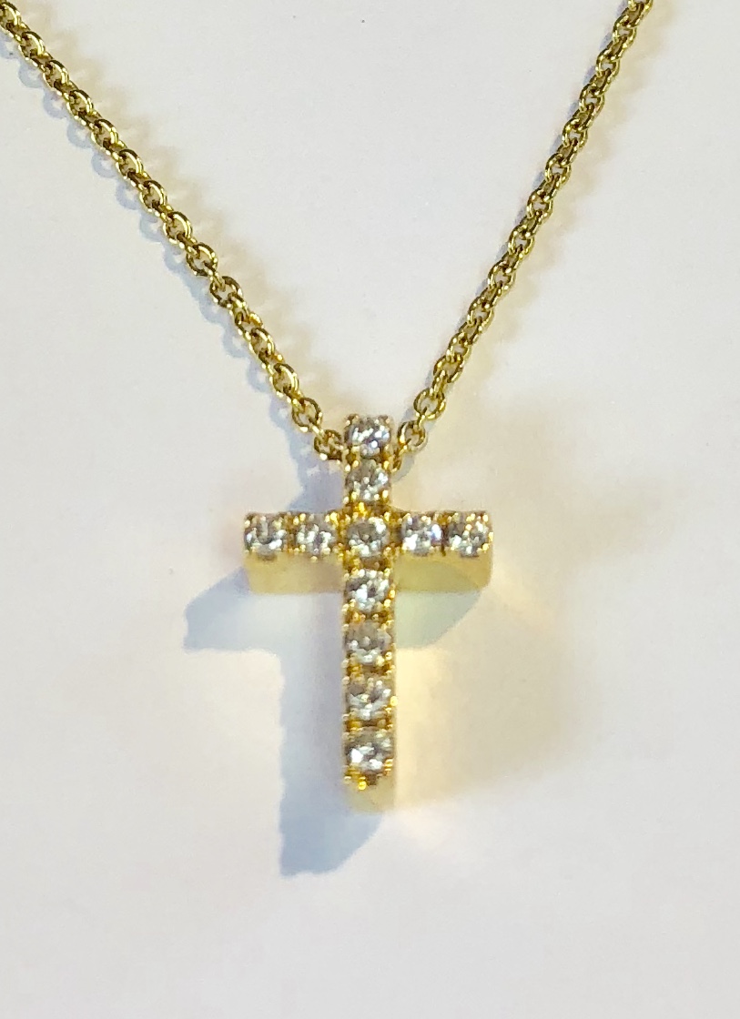 18K Yellow Gold Diamond Cross Necklace