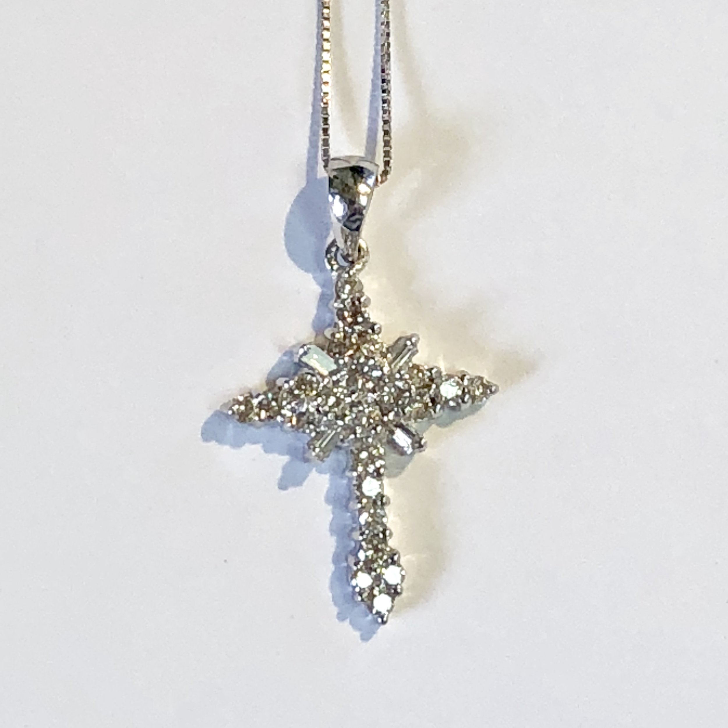 14K White Gold Diamond Cross Necklace