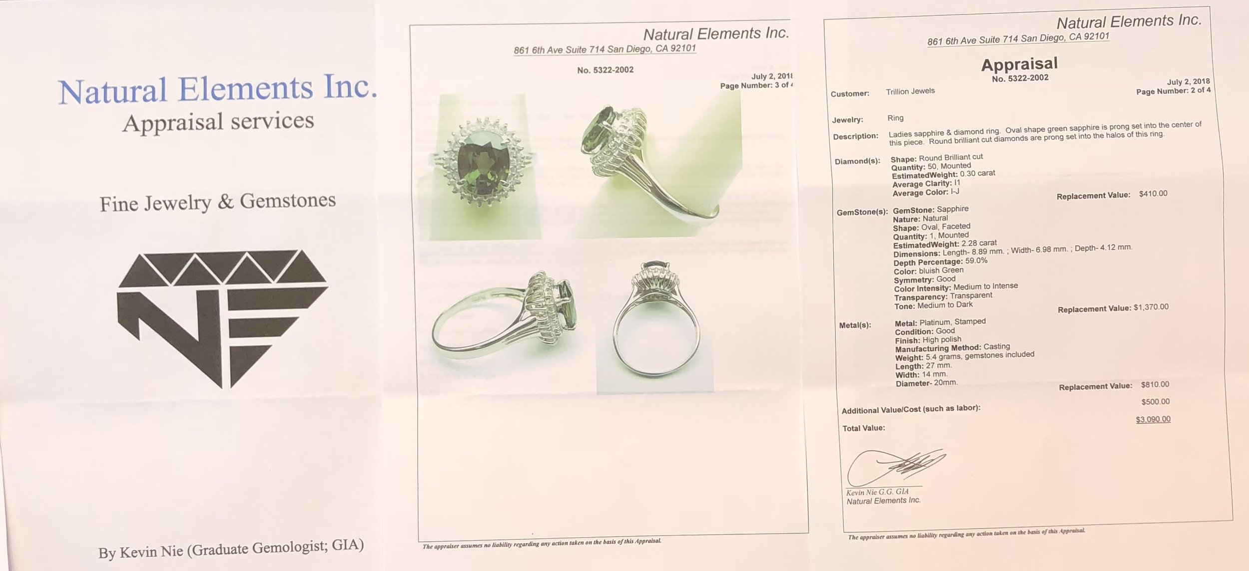 Platinum Green Sapphire Diamond Ring