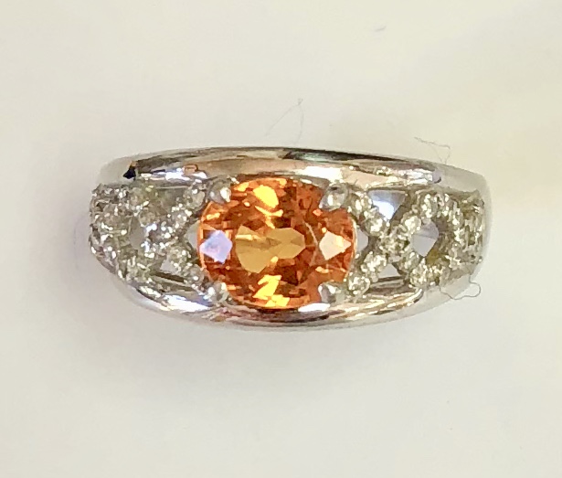 Platinum "Spessartite" Garnet Diamond Ring