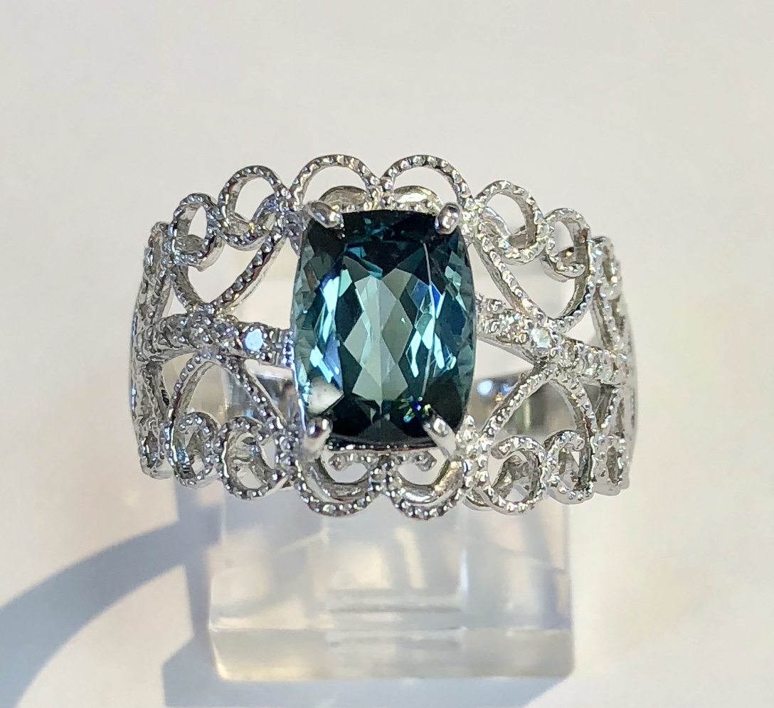 Platinum "Indicolite" Tourmaline Diamond Ring