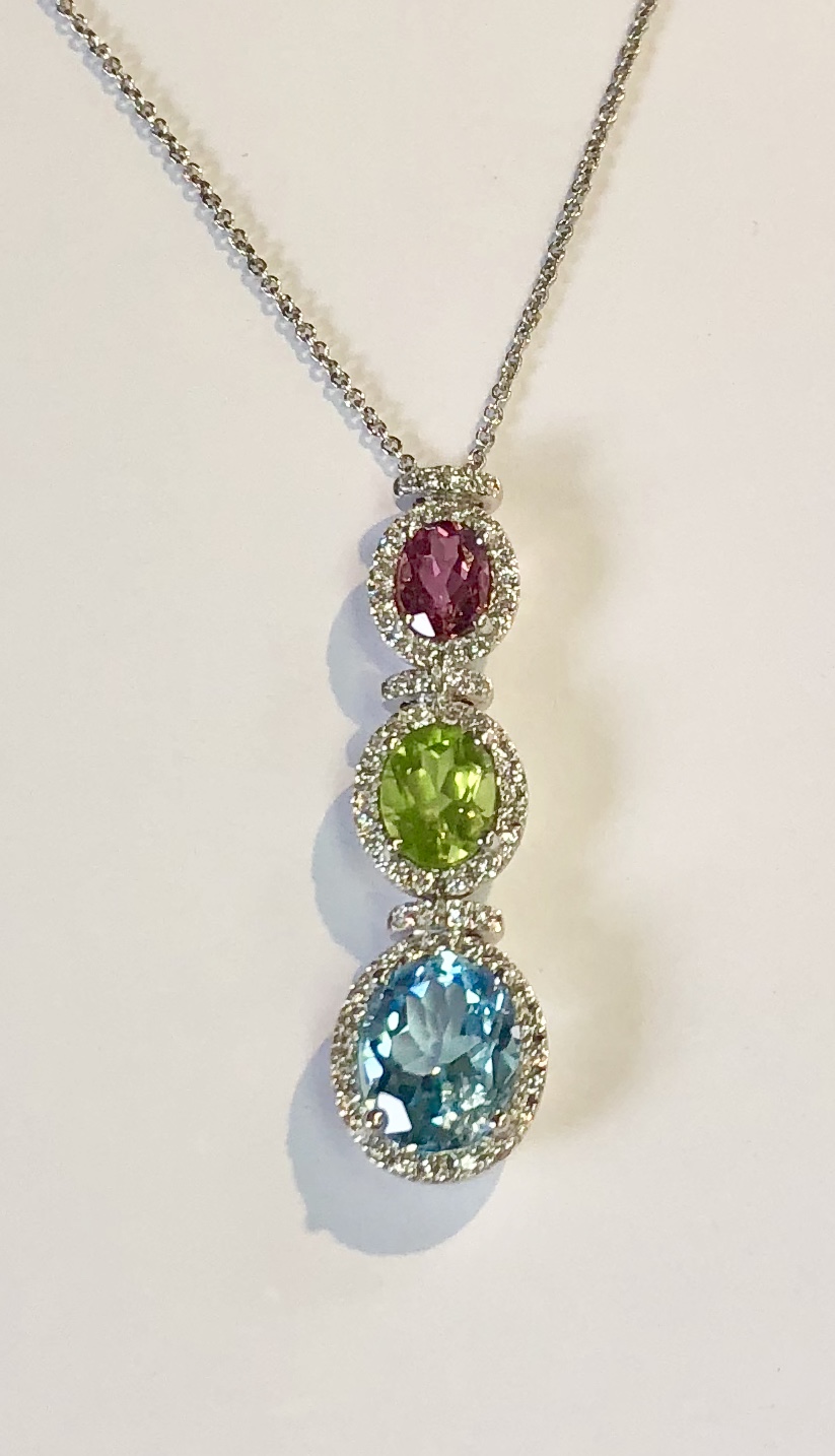 18K White Gold Mixed Gemstone Diamond Necklace