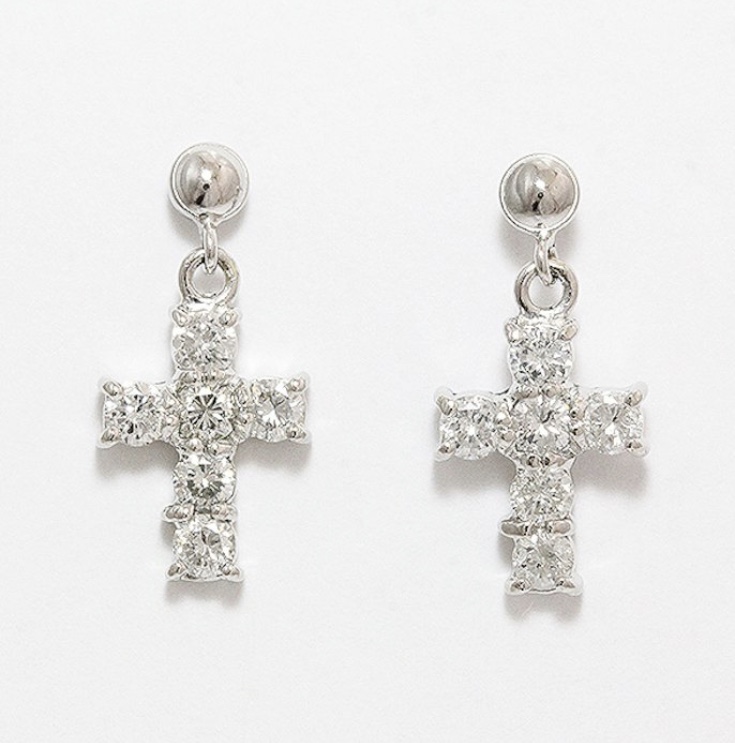 Platinum Diamond Cross Earrings