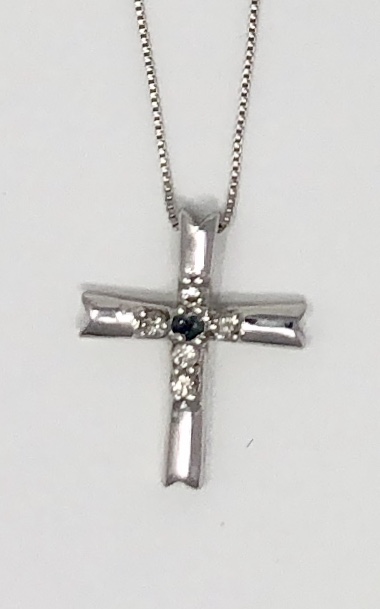 14k White Gold Alexandrite and Diamond Cross