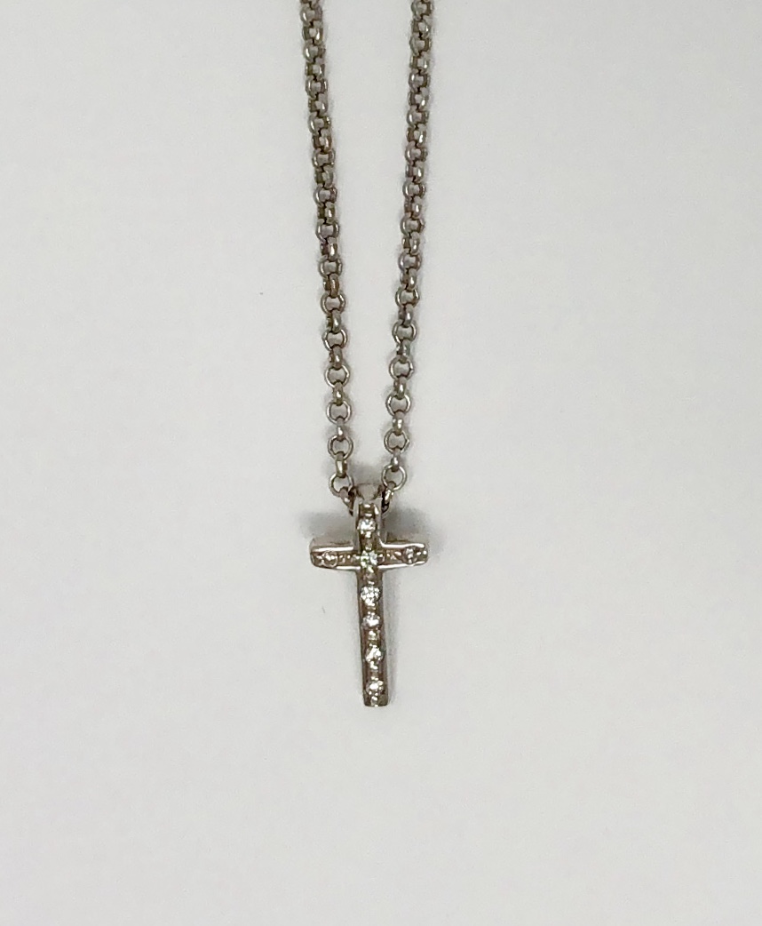 18K White Gold Diamond Cross