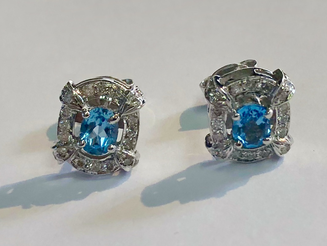 14K White Gold Topaz Diamond Earrings