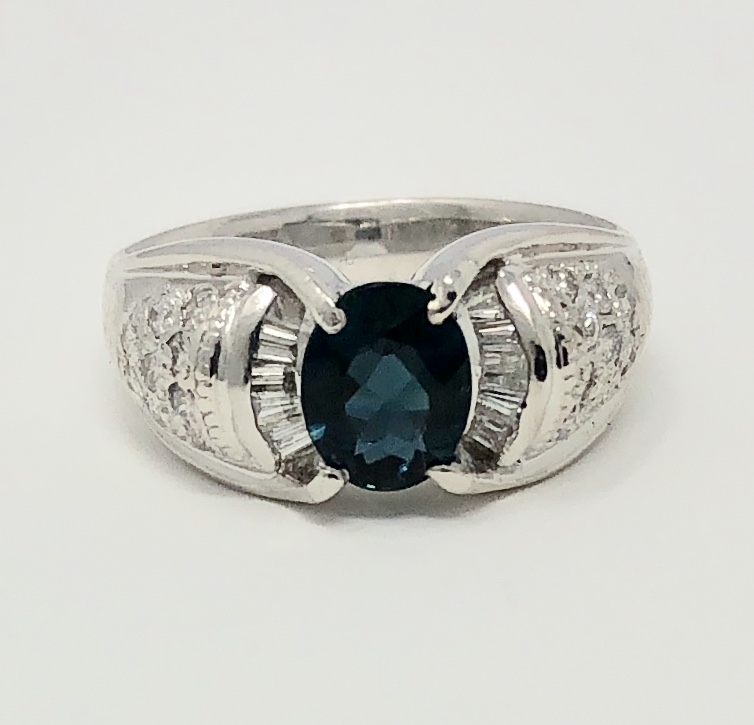 Platinum "Indicolite" Tourmaline Diamond Ring
