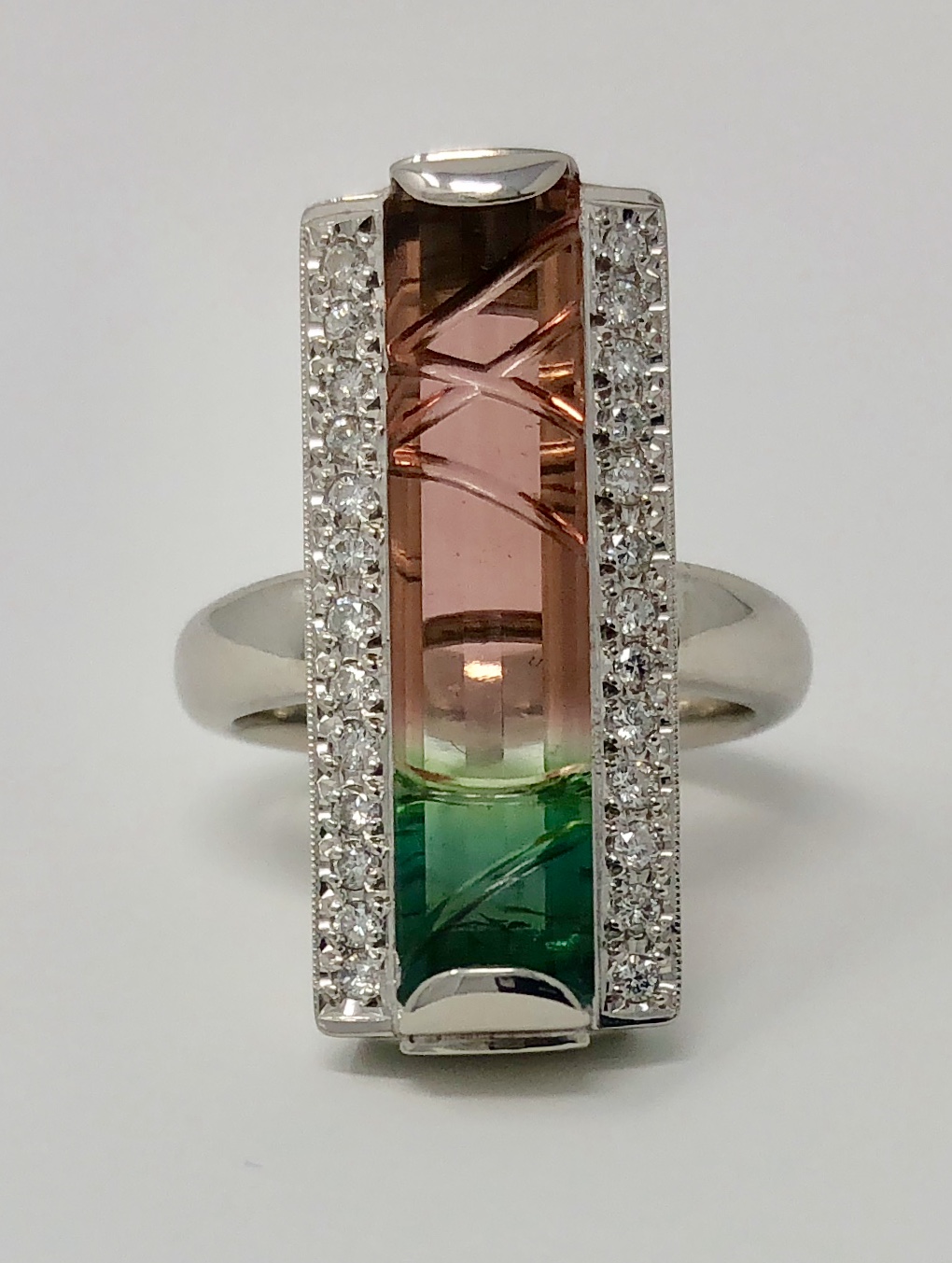 Platinum "Watermelon" Tourmaline Diamond Ring