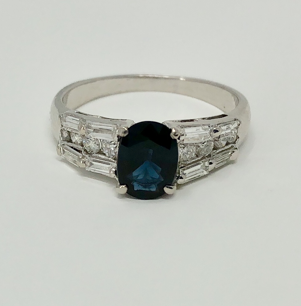 Platinum Blue Sapphire Diamond Ring