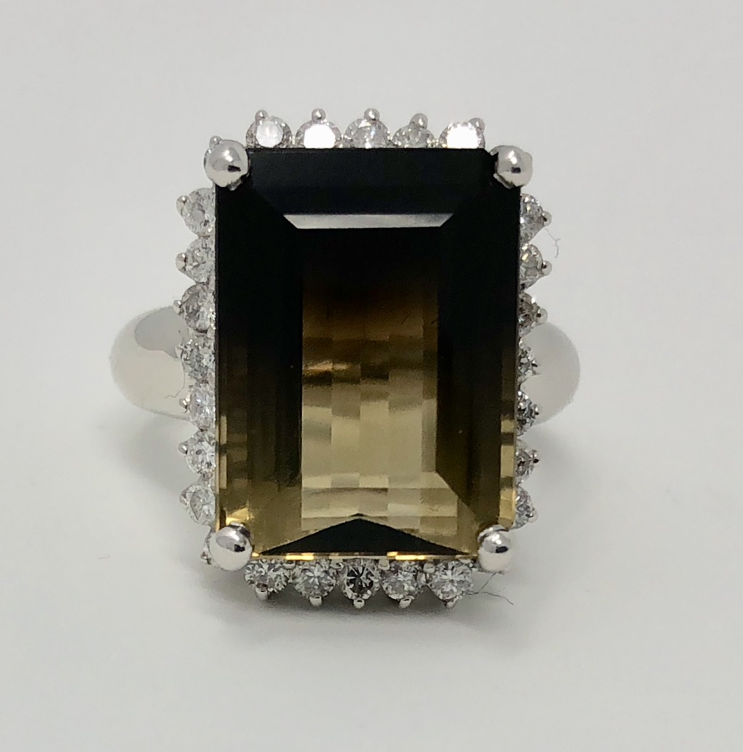 Platinum Bi-Color Smokey Topaz/Citrine Diamond Ring