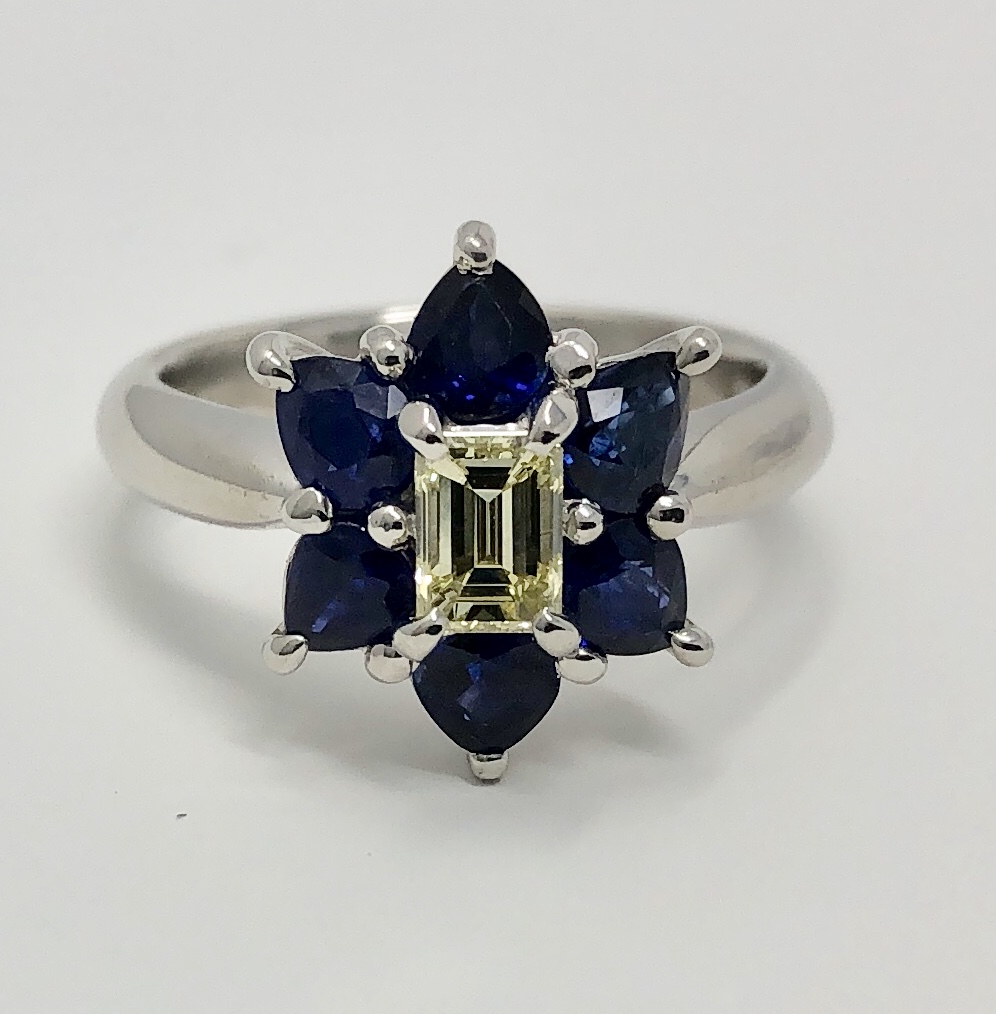 Platinum Yellow Diamond & Blue Sapphire Ring