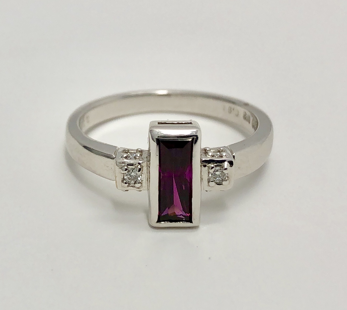 18K White Gold "Rhodolite " Garnet & Diamond Ring