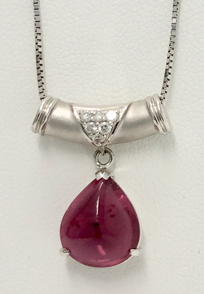 18K White Gold Pink Tourmaline & Diamond Necklace