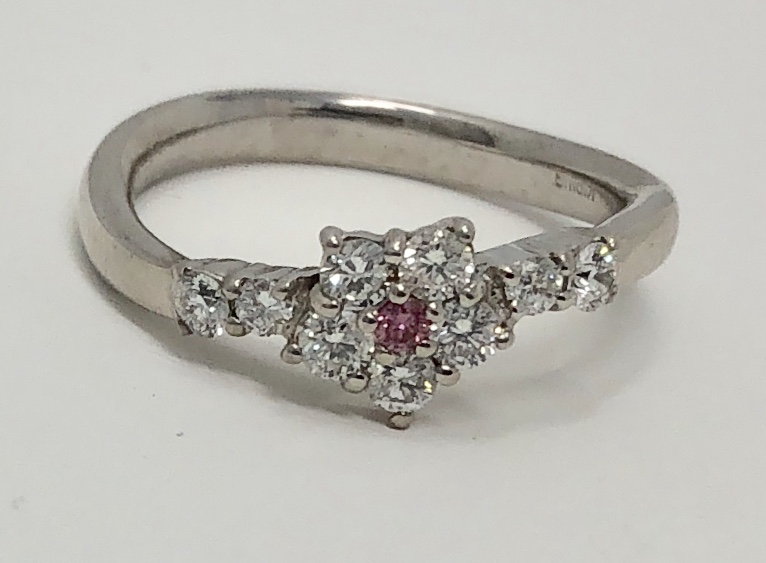 18K White Gold "Pink" and White Diamond Ring