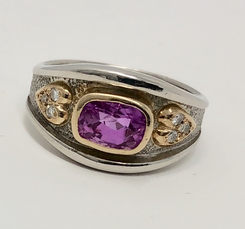 Platinum/18K Yellow Gold Pink Sapphire Diamond Ring