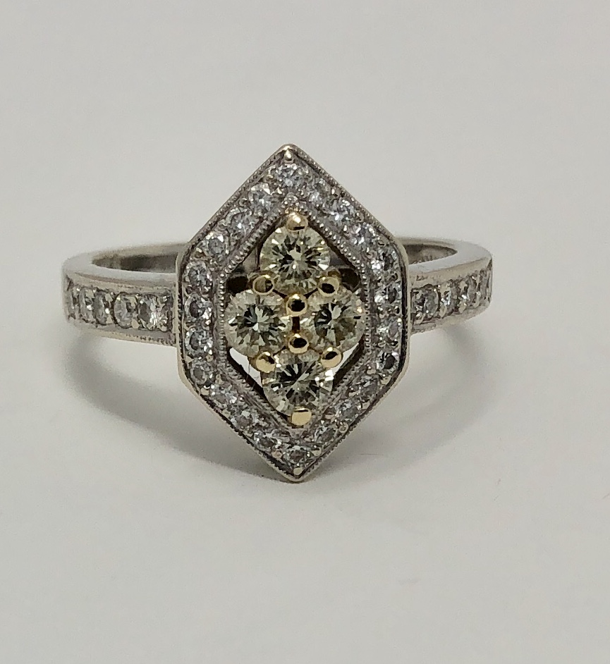 14K White Gold Yellow and White Diamond Ring