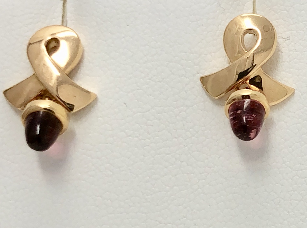 18K Yellow Gold Pink Tourmaline Earrings