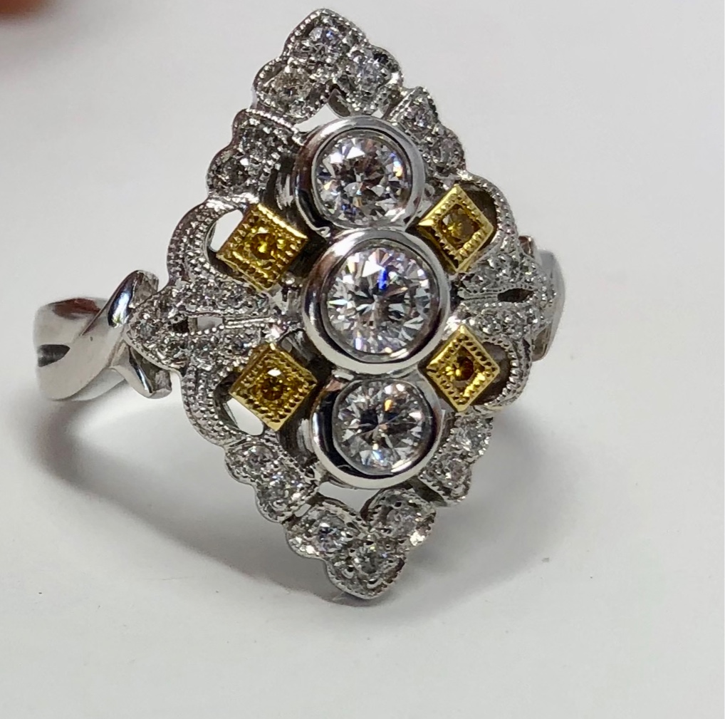 18K White & Yellow Gold, White & Yellow Diamond Ring