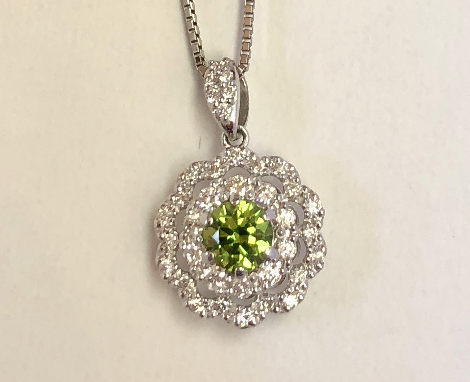 Platinum "Demantoid" Garnet and Diamond Necklace