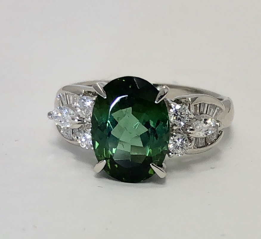 Platinum Green Tourmaline Diamond Ring