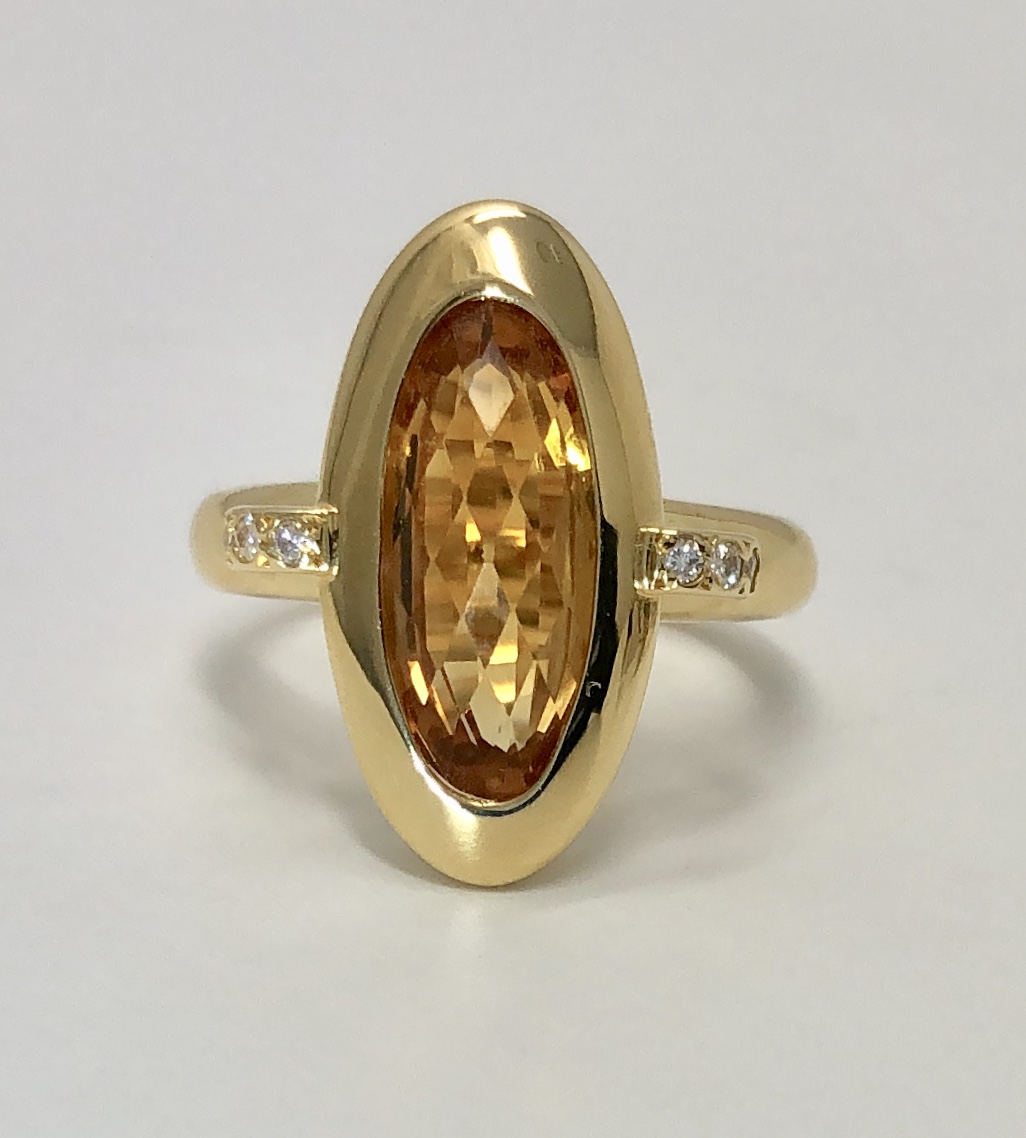 18K Yellow Gold Citrine Diamond Ring