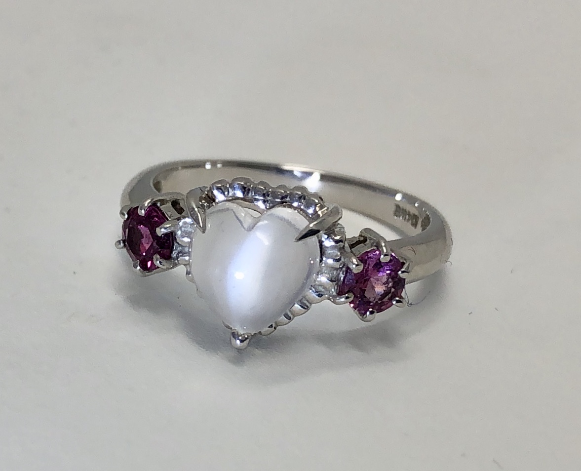 14K White Gold Moonstone Pink Tourmaline Ring