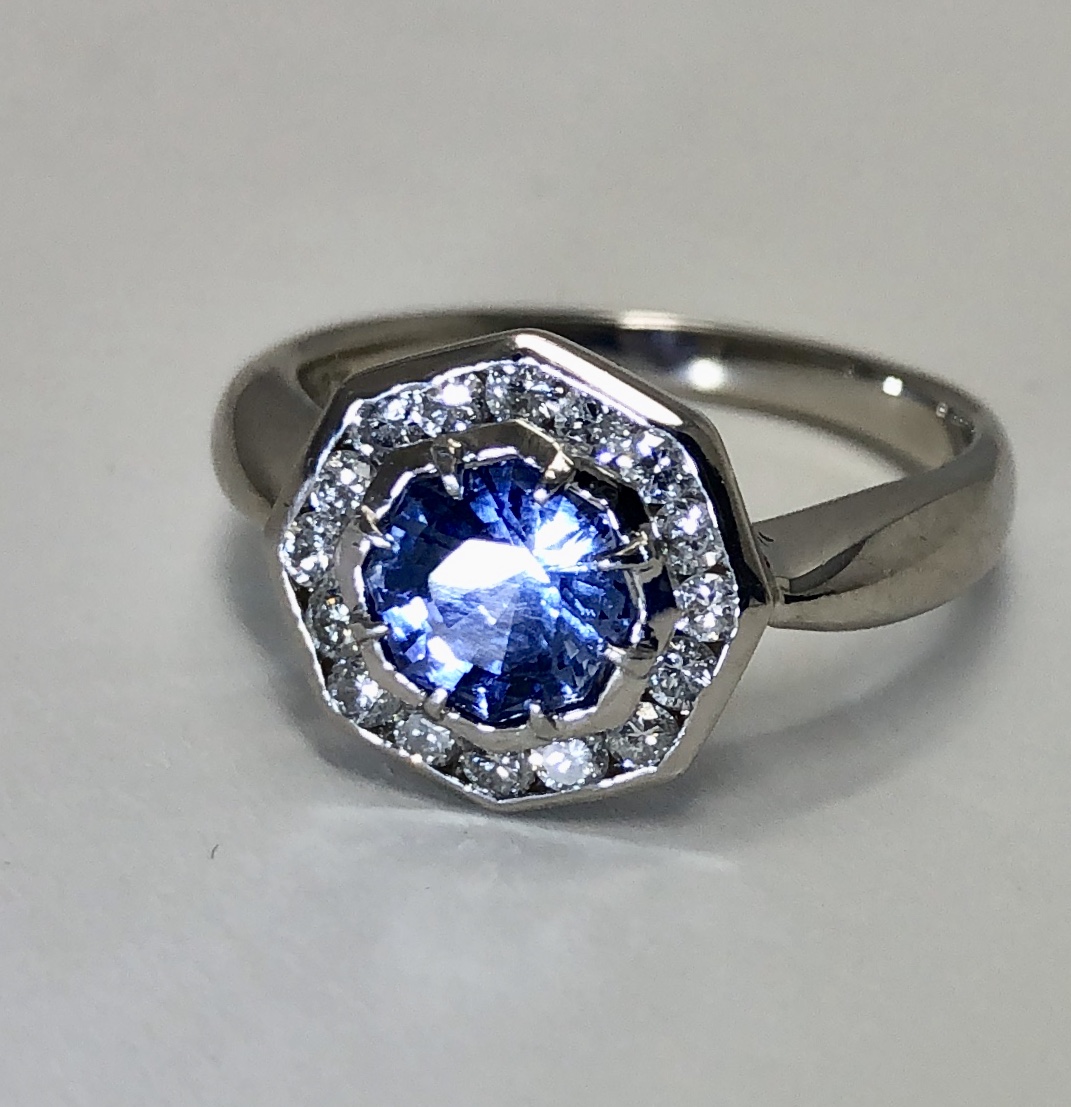 Platinum Blue Sapphire Diamond Ring