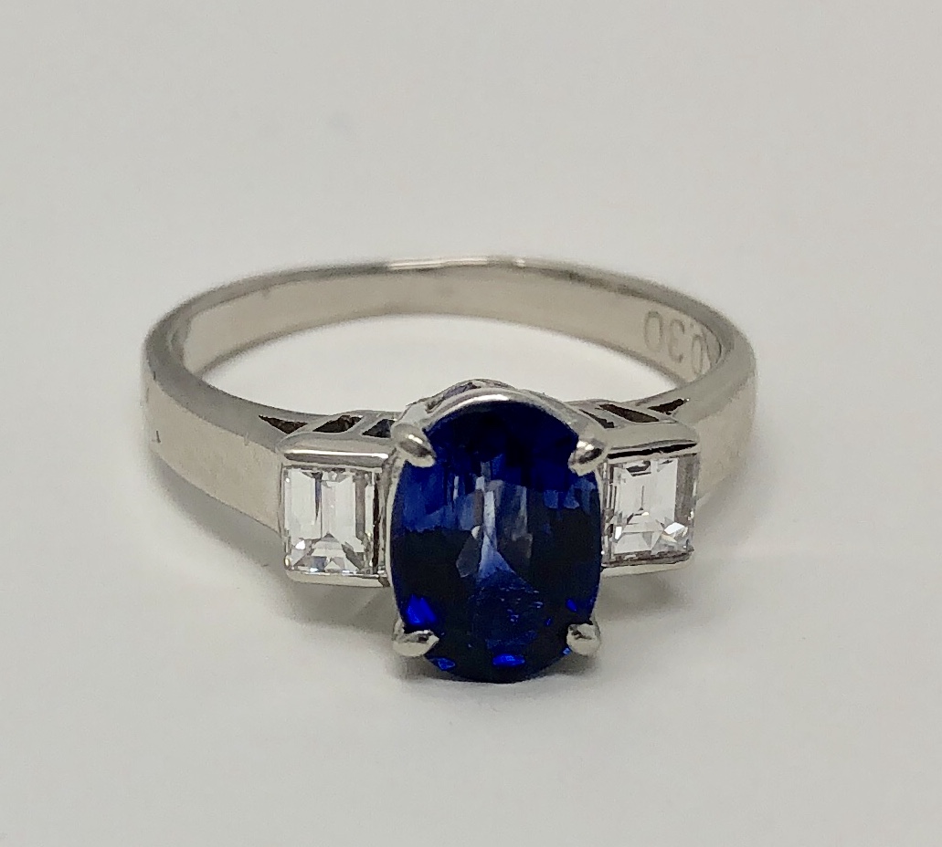 Platinum Blue Sapphire Diamond Ring
