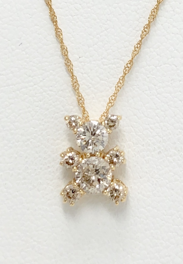 18K Yellow Gold Diamond Bear Necklace