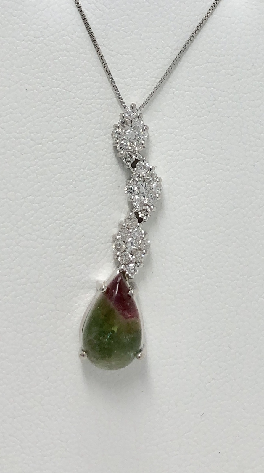 18K White Gold 'Watermelon" Tourmaline Diamond Necklace