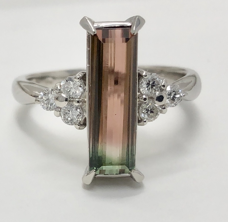 Platinum "Watermelon" Tourmaline Diamond Ring