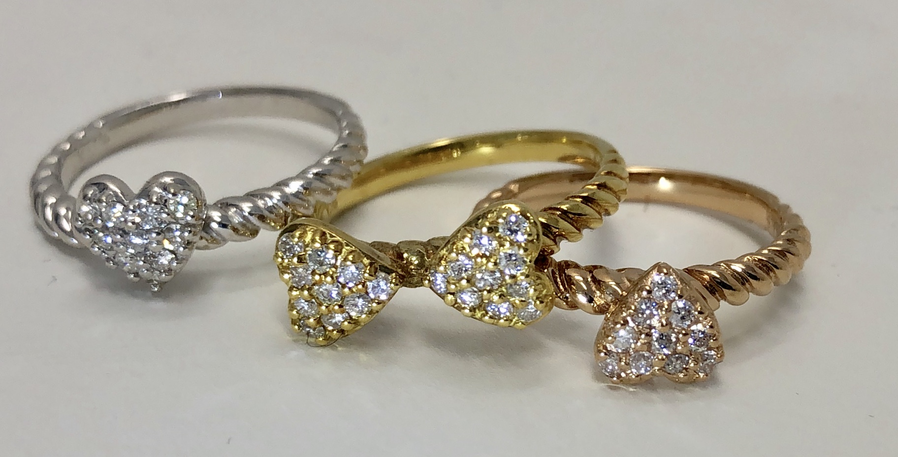 18K Tri Gold, Triple Diamond Ring's