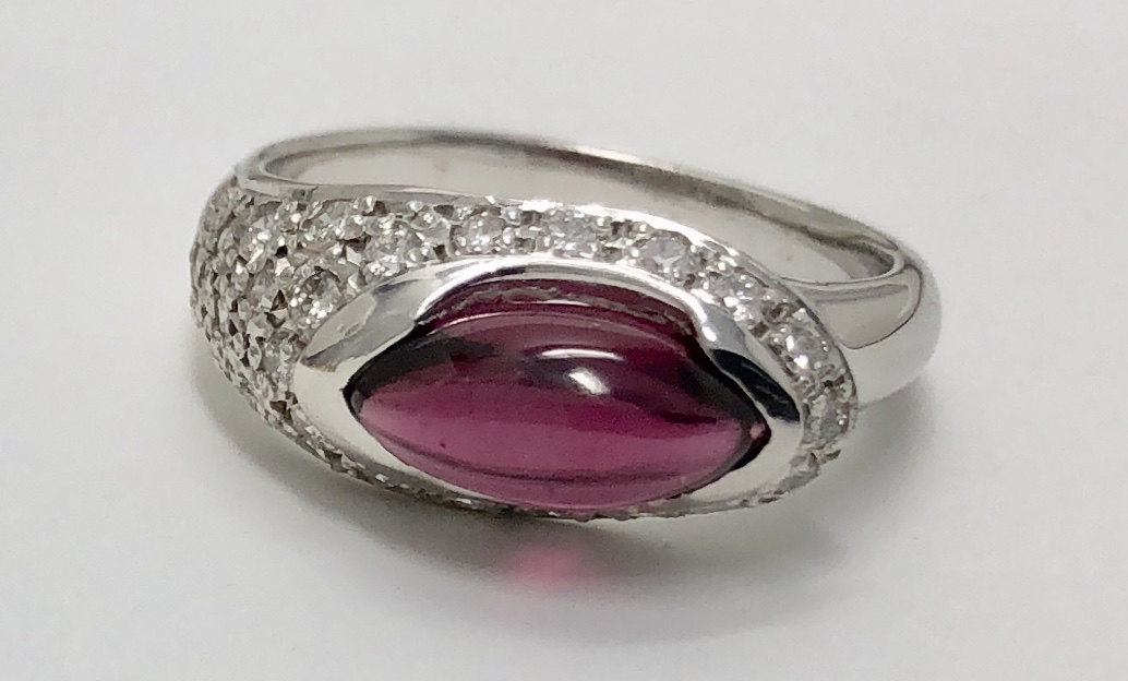 18K White Gold "Rhodolite" Garnet Diamond Ring