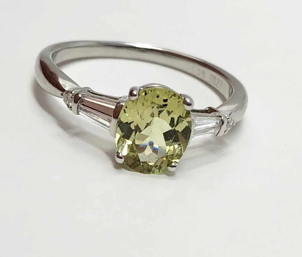 Platinum Chrysoberyl Diamond Ring